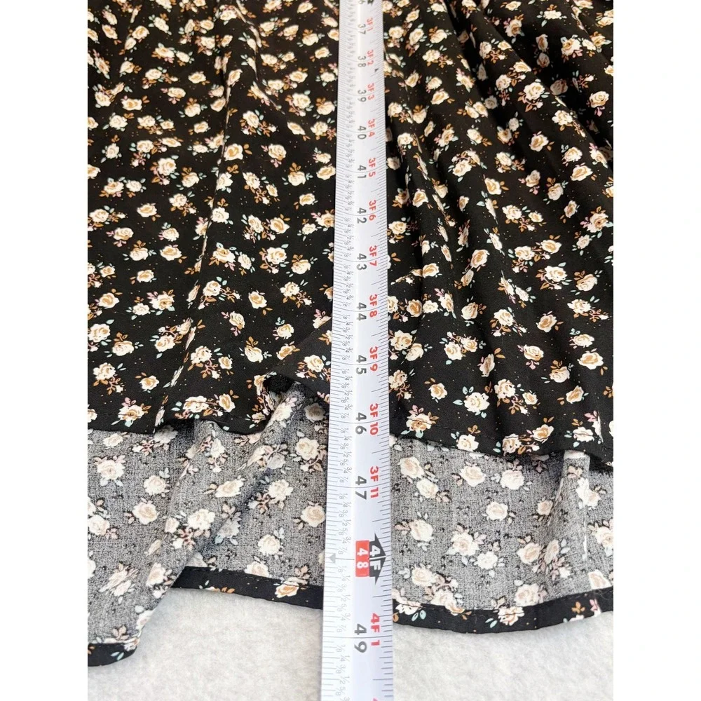Natural Life Dress Womens Large Black Floral Maxi Tiered Pockets Boho Prairie